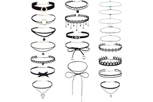 GIANTGO Edivoi 21pcs Choker Necklaces in Total -16pcs Black Classic Velvet Choker Necklaces Set and -5pcs Pearl Shell Beaded Choker Necklaces Set for Women, Girls, Gift for Ladies