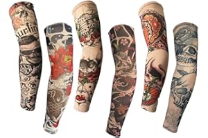 NESLOONP Mangas Tatuaje Mangas, Paquete de 6 Mangas de Brazo de Tatuaje, Funda de Mangas de Tatuaje Falso, Medias de Brazo, Manga de Tatuaje, Ciclismo, Protección Solar, Pesca, Mangas de Tatuaje Al Aire Libre