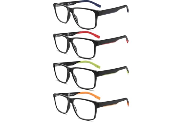 MODFANS Branches en Caoutchouc Souple 4 Paire de Lunettes de Lecture Homme Anti Lumiere Bleue - Lunettes Loupe Monture Legere,Lunettes de Vue Branches a Ressort