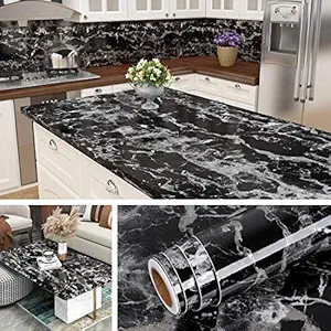 UCRAVO Peel and Stick Countertop Contact Paper Waterproof Kitchen Countertop Paper Black Marble Wallpaper for Furniture Desk Table Cabinet Covers Removable Backsplash