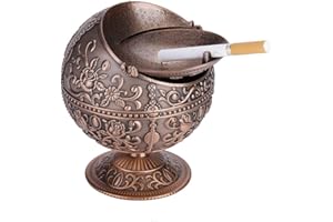 WIFEHELPER Cenicero resistente al viento, cenicero portátil de metal con tapa, diseño de bola redonda de metal, decoración de regalo (bronce rojo)