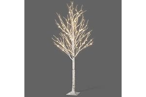 NETTA 5FT Birch Twig Tree with 120 Warm White LED Lights, Auto-Off Timer and 8 Lighting Modes, 3M Power Cable, Suitable for Indoor or Outdoor Use - White