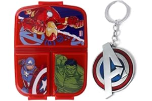 OM SUPPLIES Avengers Reusable Sandwich Lunch Box 3 Multi Compartment Kids Children School Includes Avengers Keychain