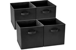EZOWARE Set of 4 Collapsible Storage Cubes, Foldable Fabric Organizer Basket Bin Boxes Set With Handles for Baby Kids Toy Nursery Room Home Closet Drawers - 33 x 37 x 33cm / Black