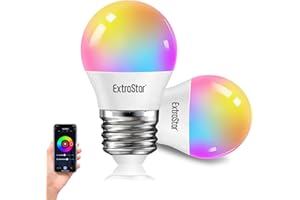 EXTRASTAR Bombilla Alexa LED Intelligente E27, 4.9W, 470lm, Regulable Multicolor + Luz Cálida o Blanca, 16 Millones de Colores, Funciona con Alexa y Google Home, 2 Pcs