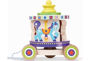 Melissa & Doug First Play Spinning Carousel Wooden Pull Toy with Removable Play Pieces