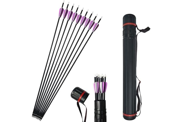 SHARROW 12pcs Flèches de Carbone 30 Pouces Flèches de Chasse Spine 500 avec Carquois Flèche pour Arc à Poulies et Arc Classique