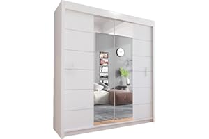 INTERWOOD Modern sliding door wardrobe for bedroom 150cm/180cm/203cm (White, 203cm)