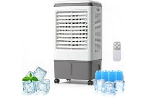 Evaporative Air Cooler, TDOO Cooling Fan with 3 Modes & 3 Speeds, Windowless Air Conditioner with 12-H Timer Remote Control,Portable ac Unit w/ 30L Water Tank, Fast Cooling for Room
