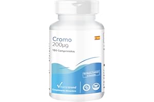 Cromo 200mcg – 180 comprimidos para ¡¡6 MESES!! – Picolinato de cromo – Sin estearato de magnesio – Mejora la síntesis de proteínas | Vitamintrend®