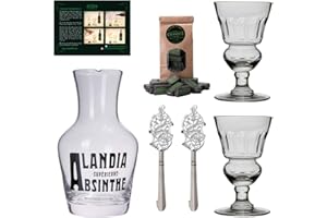 Absinthe Carafe Ensemble Cuillères Verres de ALANDIA | Verre soufflé à la bouche | Design classique du 19e siècle