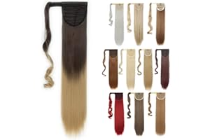 Silk-co Ponytail Hair Extension One Piece Clip in on Pony Tail Synthetic Straight Hairpieces 23" Dark Brown to Ash Blond