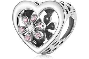 SHIYU Zawieszki w kształcie serca pasują do bransoletki Pandora, Sakura Love Cyrcon Charms 925 Sterling Silver Charms, Cyrkonia , Cyrkonia sześcienna