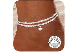 Diamday Cavigliera da Donna Argento 925 Bracciali Caviglia Argento Regolabile Delicato Cavigliere Impermeabile Cavigliera Gioielli CZ Cuore Perla Cavigliere a Strati per Donna