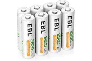 EBL akumulatorek Ni-MH wielokrotnego ładowania, rozmiar AA, 2800 mAh, o wysokiej wydajności 1200 cykli, 8-pak