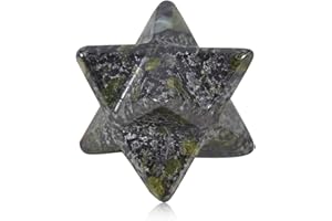 Soulnioi Healing Crystal Natural Merkaba Star Crystal Black Moonstone Hexagonal Star Stone Energy Pocket Stone for Reiki Meditation Spiritual 1Pcs 13x13mm