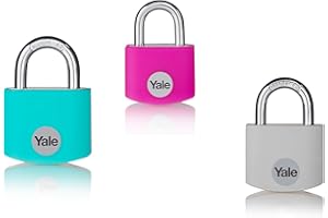 YALE SECURITY Yale YE3B/32/116/1 - Cadenas aluminium 32 mm, anse acier cémenté, 3 couleurs aléatoires (gris, rose ou turquoise), 3 clés - Pour casier, boîte à outils, sac...