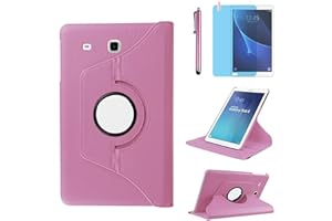 R.SHENGTE Hülle für Samsung Galaxy Tab E 8.0'' (SM-T378 SM-T375 SM-T377), 360 Grad drehbarer Ständer Schutzhülle,Mit Stylus Pen,Bildschirm Film (Pink)