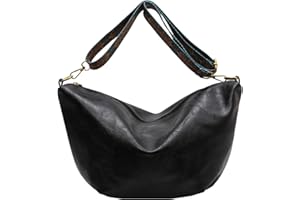 Makukke Umhängetasche Damen Gross PU-Leder Crossbody Bag mit Hobo Breiter Gurt Vintage Schultertasche Beuteltasche für Büro Arbeit Reisen Ausflug Einkauf,Schwarz Tasche