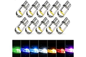 Bynome T10 w5w Led Bulbs 501 168 194 Wedge Base Bulb For Car Number Plate Light Bulbs Side Lights (0.5W DC12V 6000K,Pack of 10) (10PCS WHITE)