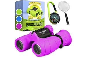 FOUVIN Binocolo per bambini, regali per bambini per bambini e bambine, forte ingrandimento 8X21, binocolo con lente d'ingrandimento e bussola, giocattolo per 3-12 anni (viola)