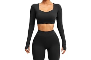 TZLDN Sportowy top damski z odkrytymi plecami, na siłownię, do jogi, z długim rękawem, lekka koszulka sportowa z otworem na kciuk