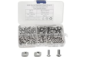 BGTXINGI Lot de 200 écrous en T M4 M5 en acier au carbone plaqué nickel avec vis et 2 clés pour profil en aluminium