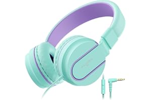 Ailihen I35 Stereo Lightweight Foldable Headphones Adjustable Headband Headsets with Microphone 3.5mm for Cellphones Smartphones Iphone Laptop Computer Mp3/4 Earphones (Green Purple)