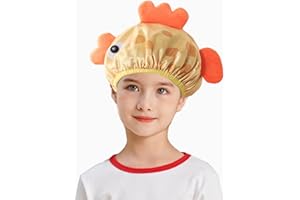 JK Home Bonnet de Douche Enfant Double Couche Etanche Bonnets de Bain Animal pour Garçon Fille Jaune Poisson