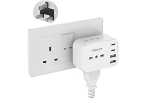 TESSAN Adattatore Presa Inglese con 2 USB C e 2 USB A, 7 in 1 Adattatori Prese Inglesi, Adattatore Spina Inglese 3250 W, Presa Tipo G per Regno Unito, Irlanda, Scozia, Singapore, Dubai, Malta