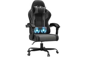 JUMMICO Chaise Gaming Ergonomique avec Massage Lombaire, Fauteuil Gaming avec Dossier Inclinable, Ergonomic Office Chair avec Assise Douce et Résistante, Idéale pour Jeux et Boulot, Gris