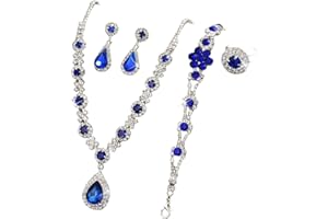 Momeski Schmuck Set Damen,Kristall Edelstein Damen Wassertropfen Halskette Ohrnagel Armband Ring für Hochzeit,Muttertag,Geburtstag,Valentinstag