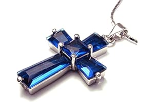 RIZILIA Crucifix Cross Pendant with 45cm(18") Chain & Trapezoid Square Cut Gemstones CZ [7 Colours available] in 18K White Gold Plated, Simple Modern Elegance