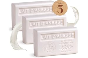 LA MAISON DU SAVON DE MARSEILLE Savon Solide Bio au Lait d'Ânesse – Savon Parfumé - 98% d’ingrédients d'Origine Végétale - Fabriqué en Provence – Main & Corps Hydratant 3x125g