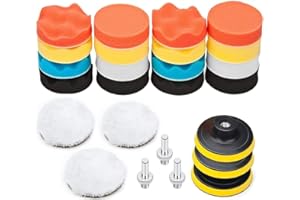 BangShou 25Pcs Pollisage Voiture Kit, 75mm Éponge Disque de Polissage, Embout Polish pour Perceuse, Brosse a Polir pour Meuleuse,Tampon Lustrage avec M10 Adaptateur