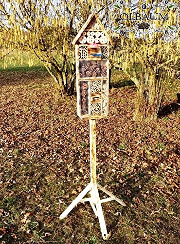 XXL INSEKTENHOTEL MIT STÄNDER UND TRÄNKE SDV-HOST-MS und FUTTERPLATZ, Futterstelle, geflammt gebrannt schwarz natur Gartendeko Nisthotel Hoch Gartendeko als Ergänzung zum Meisen Nisthotel Hoch Meisenkasten oder zum Vogelhaus Vogelfutterhaus Futterstation für Vögel Insektenhäuschen - XXL INSEKTENHOTELs