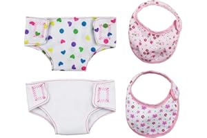 HAOYUNLAI 2 Pezzi Pannolini per Bambole e 2 Pezzi Bavaglini per Bambole, Accessori per Bambolotti 30-40cm