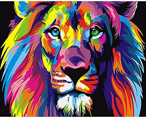 Paint by Numbers Kits Diy Canvas Oil Painting for Kids, Students, Adults Beginner - Colorful lion 16x20 inch with Brushes and Acrylic Pigment, With Frame