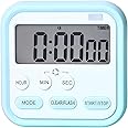 TREXEE Digital Kitchen Timer with LCD Display & Stopwatch, Digital Countdown Large Digits, Loud Alarm, Magnetic Stand for Cooking Baking Study Sports Hanging Hole Magnetic Kitchen Timer Clock (Blue)