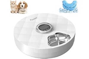 Auveach Distributeur Croquettes Chat Automatique Humide et Secs Distributeurs de Nourriture Chiens avec Deux Blocs de Glace Mangeoire Automatique sans Fil avec Minuterie Programmable, 6 Repas Frais