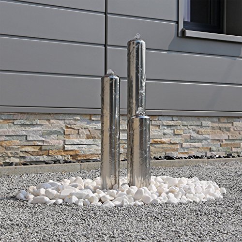 Edelstahl Springbrunnen poliert ESB1 mit 3 Säulen 65cm Säulenbrunnen für Außenbereich Garten - 3