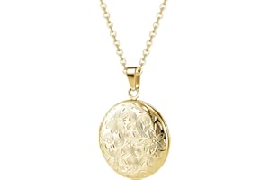 TOFBS Collana da Donna Medaglione Ciondolo Apribile Locket Portafoto Pendente in Acciaio Inox Rotondo Vintage Collana di Foto Argento Regalo per Ragazze Donne