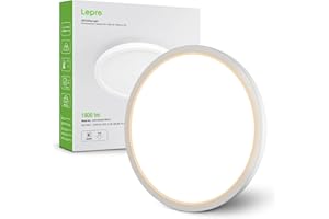 Lepro Plafonnier LED 18W, Luminaire Plafonnier Étanche IP44 5000K 2400LM, Angle de Faisceau 115 °, Non Dimmable, pour Salle de Bain, Balcon, Couloir, Cuisine, Salon