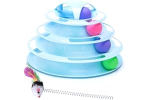 Nobleza Cat Toys Play Base with Balls, Juguete para Gatos, Juguetes Interactivo con Diseño de Torre con 4 Pelotas de 3 Niveles, Torre Interactiva Gato（24,5 x 16,5cm）