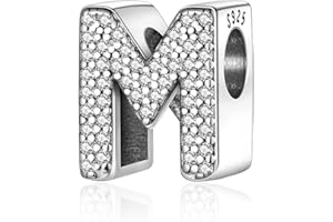 Symretie Pendentif Charm lettre de l'alphabet A-Z, charme en argent sterling avec zircone cubique, avec bracelets européens et collier