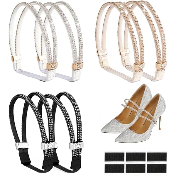 Lyivisk Anti-Rutsch Schuhriemen Für High Heels - 3 Paar Elastische Bänder Mit Strass
