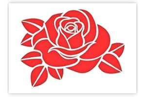 QBIX Stencil rosa - Stencil fiore - Stencil foglie - Formato A5 - Stencil riutilizzabile per bambini fai-da-te per pittura, cottura, artigianato, parete, mobili