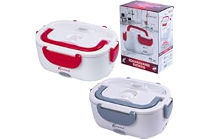 GENERICO Kasaviva Scaldavivande Termico Thermos per pranzo porta cibo bevande Portatile Elettrico colore grigio rosso capacità 1LT con chiusura a scatto dimensioni 23x17x10 cm