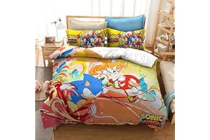 LKFFHAVD Sonic 25 Juego de ropa de cama, diseño de anime sonic, dibujos animados de Sonic para niños, funda de edredón de microfibra con impresión 3D, con funda de almohada (200 x 200 cm)