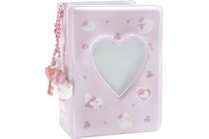 runrayay 3 Pulgadas Gato Encantador KPOP Photocard Holder Libro con Colgante, 40 Mini álbum de Bolsillo, KPOP álbum de Fotos Photocard Holder Amor álbum de Fotos Hueco, Rosa